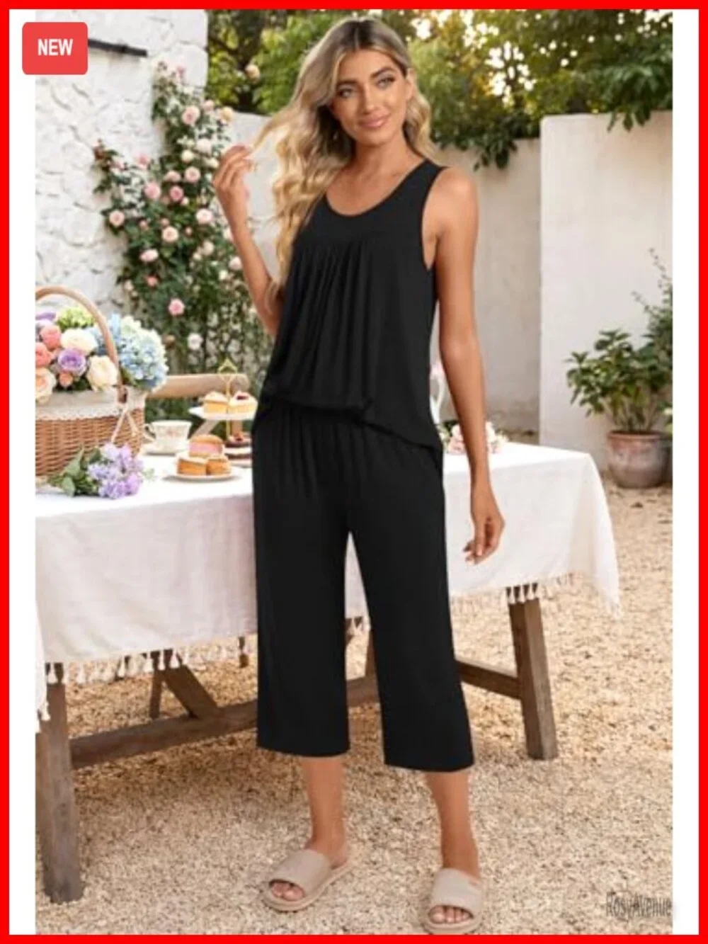 Women's Sleeveless Capri Pajama Set with Pockets - Soft Rayon Lounge Set